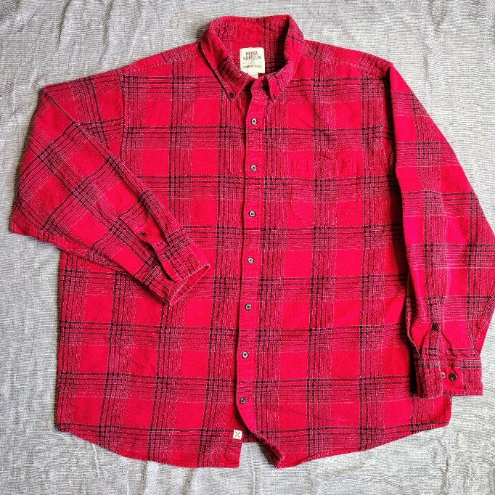 Lands End‎ Blake Shelton Flannel Shirt Mens 3XL XXL Red Black Plaid Work Wear